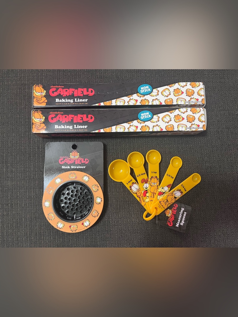 Garfield Kitchen Set Baking Liner Measuring Spoons Set and Sink Strainer